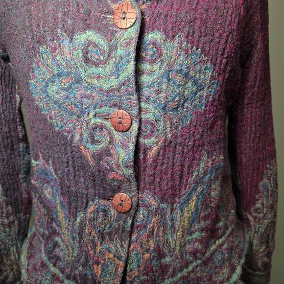 Coldwater Creek Womens Purple Paisley Button Lightweight‎ Wool Jacket Sz 14 - Picture 2 of 10